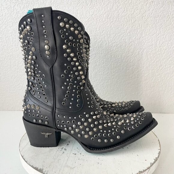 Lane DOLLY Womens Cowboy Bootie 9.5 Black Leather Western Cowgirl Short Boots - Picture 2 of 12